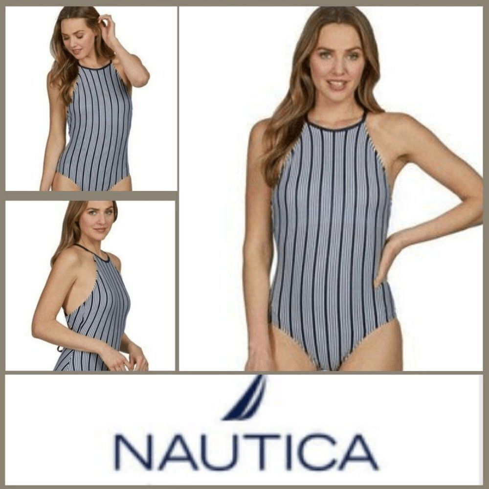 Nautica Dock Lines High Neck One Piece Swimsuit size medium